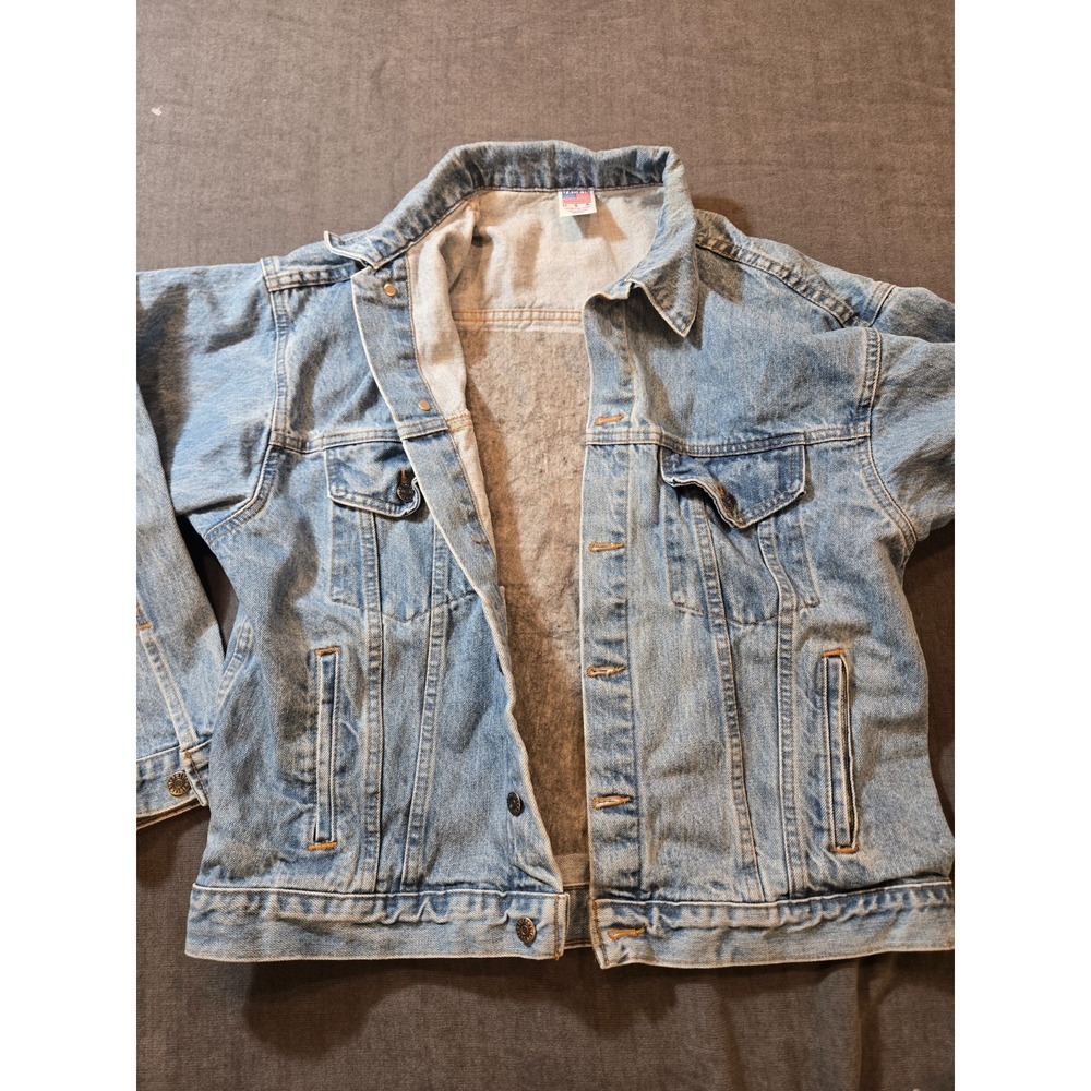 Vtg Firestone Denim Jacket Men's Medium Made USA Eagle Blanket Lined Distressed